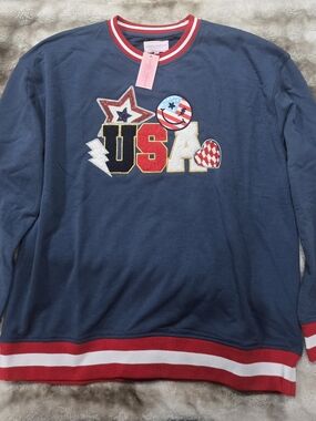 Simply Southern Navy Red White USA Appliqué Sweatshirt